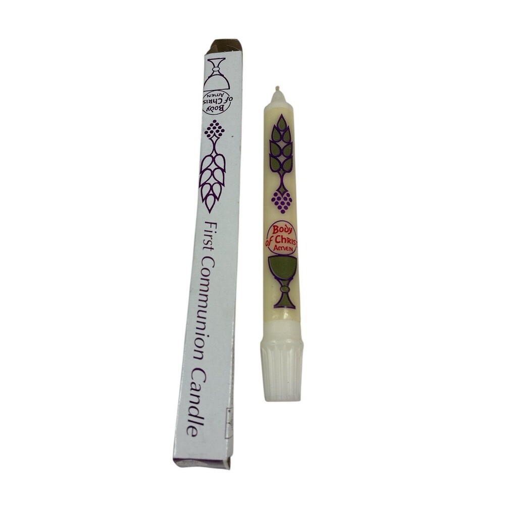 Vintage 80s First Holy Communion 9" Taper Candle "Body of Christ Amen" Eucharist